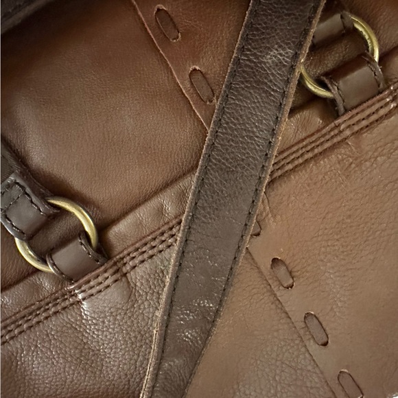 Brown Leather Lucky Brand fold over hobo bag - Picture 2 of 11